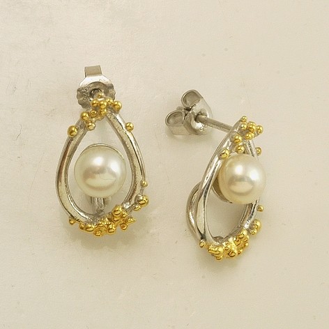 Silver earrings 925 rhodium and gold plated with pearl