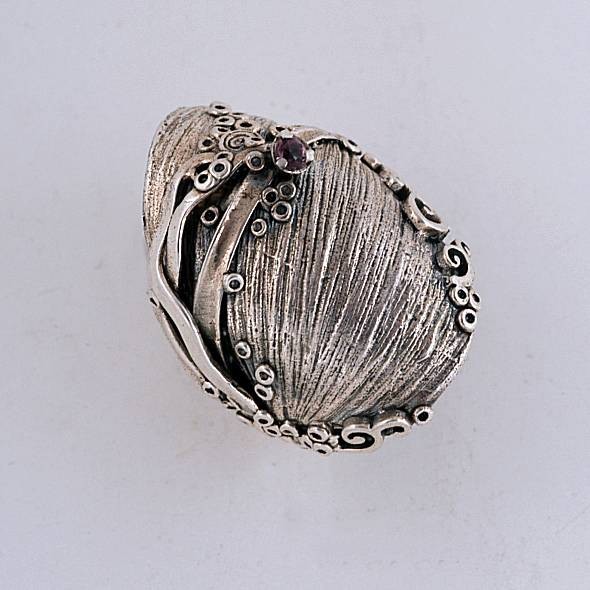 Silver ring 925 rhodium plated with semiprecious stone