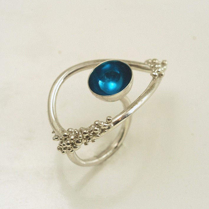 Silver ring 925 rhodium plated with resin