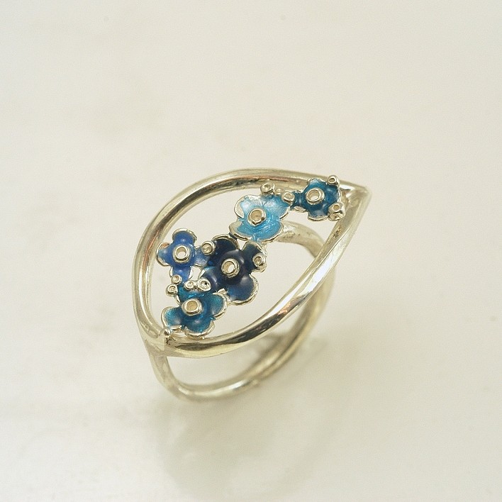 Silver ring 925 enameled with blue colors