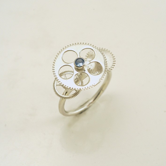 Silver ring 925 rhodium plated with synthetic stones