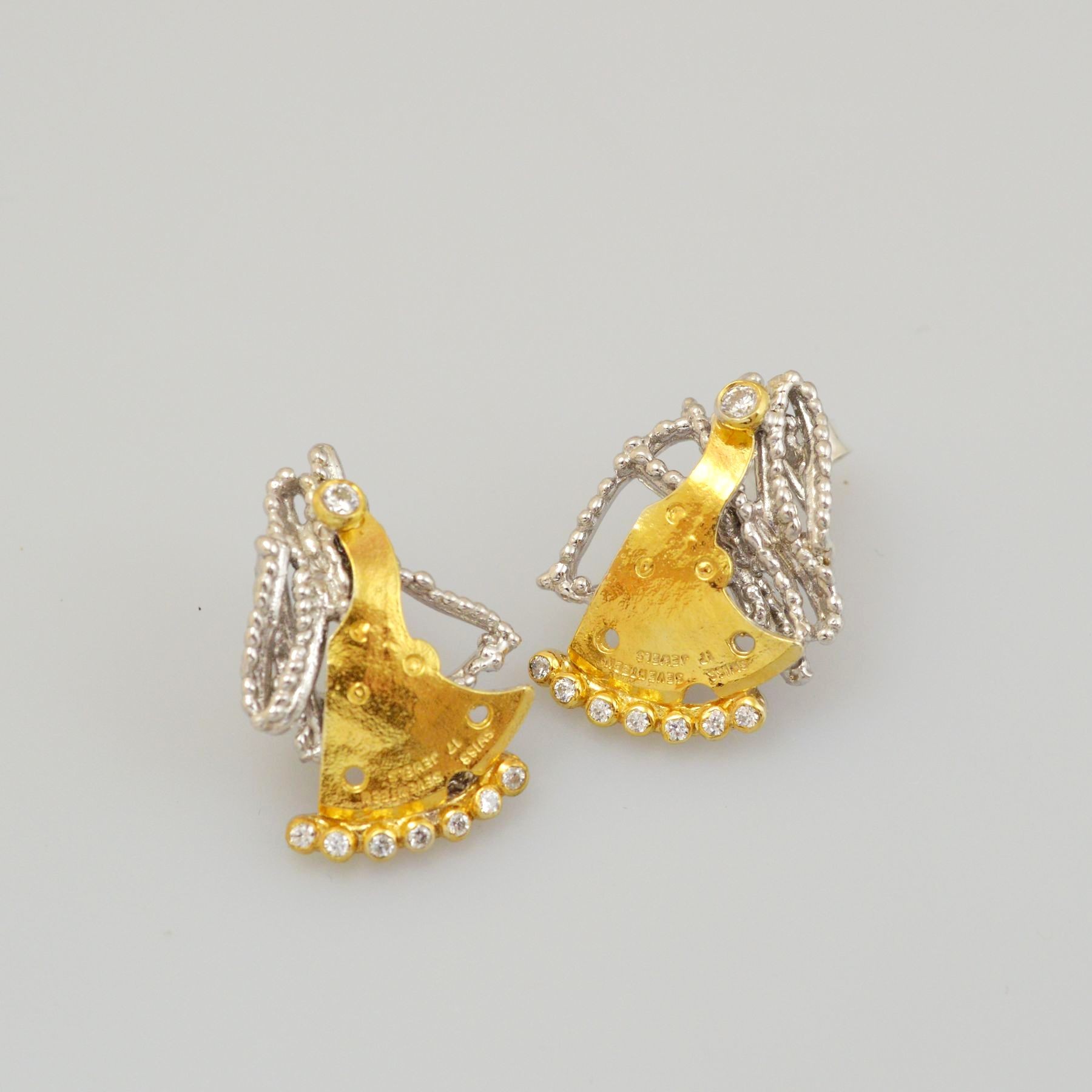 Silver earrings 925 rhodium and gold plated with synthetic stones