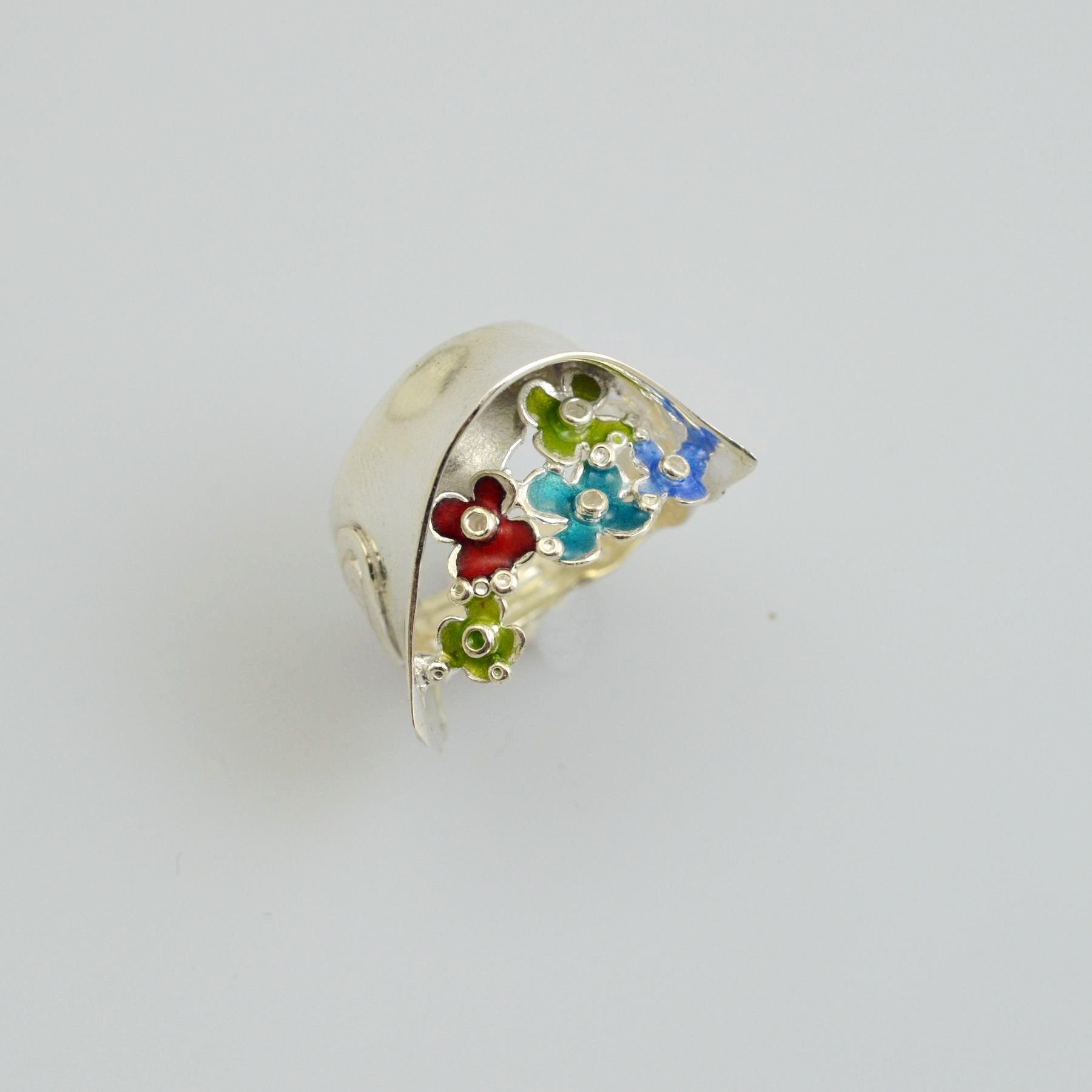 Silver ring 925 enameled with multi colors