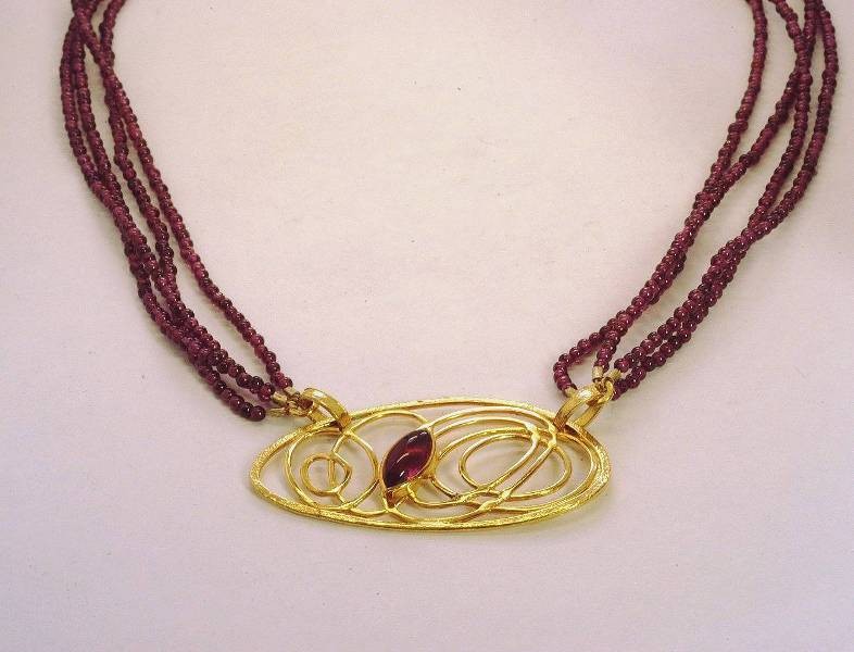 Gold necklace 14K or 18K with semiprecious stones