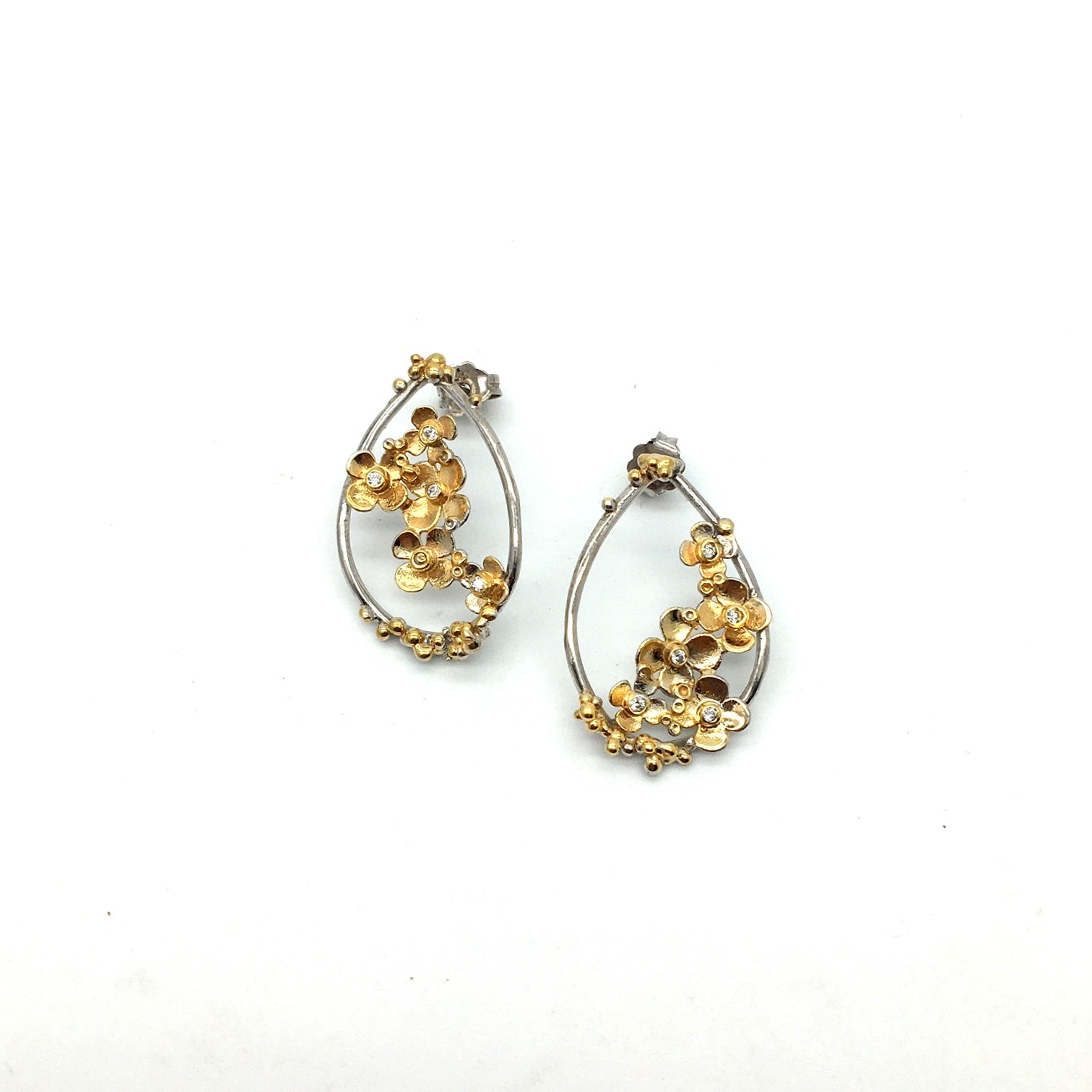 Silver earrings 925 rhodium and gold plated with synthetic stones