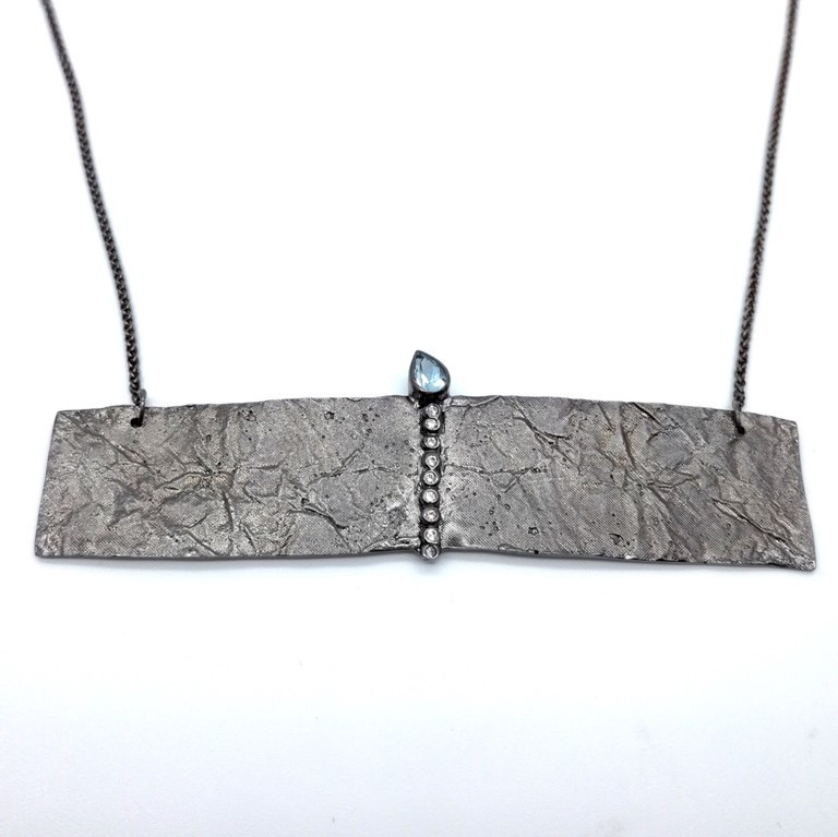 Silver handmade necklace in sterling silver rhodium, black rhodium or gold plated with chain, synthetic and mineral stones