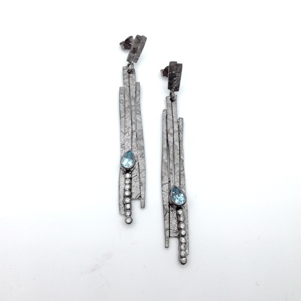 Silver handmade earrings in sterling silver rhodium, black rhodium or gold plated with synthetic and mineral stones