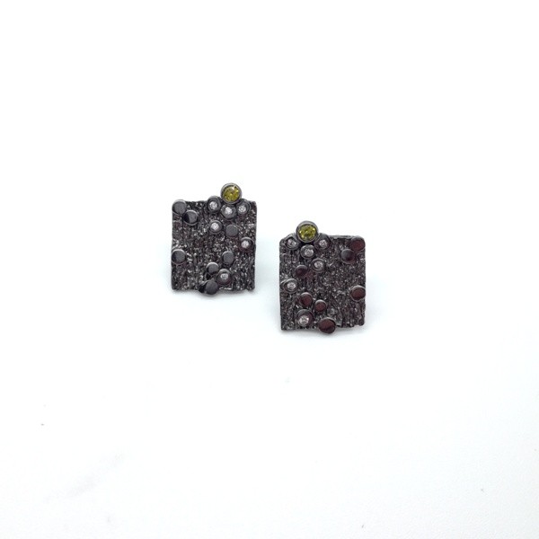 Silver earrings 925 black rhodium plated with tourmaline stone