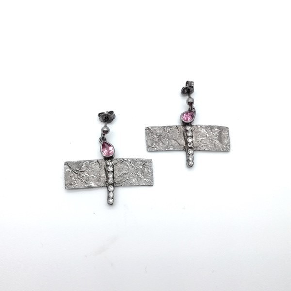 Silver handmade earrings in sterling silver rhodium, black rhodium or gold plated with synthetic and mineral stones