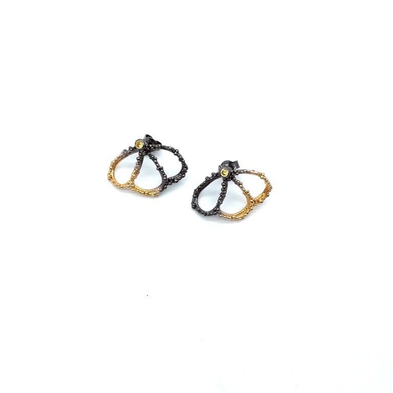 Silver earrings 925 black rhodium and gold plated with synthetic stones