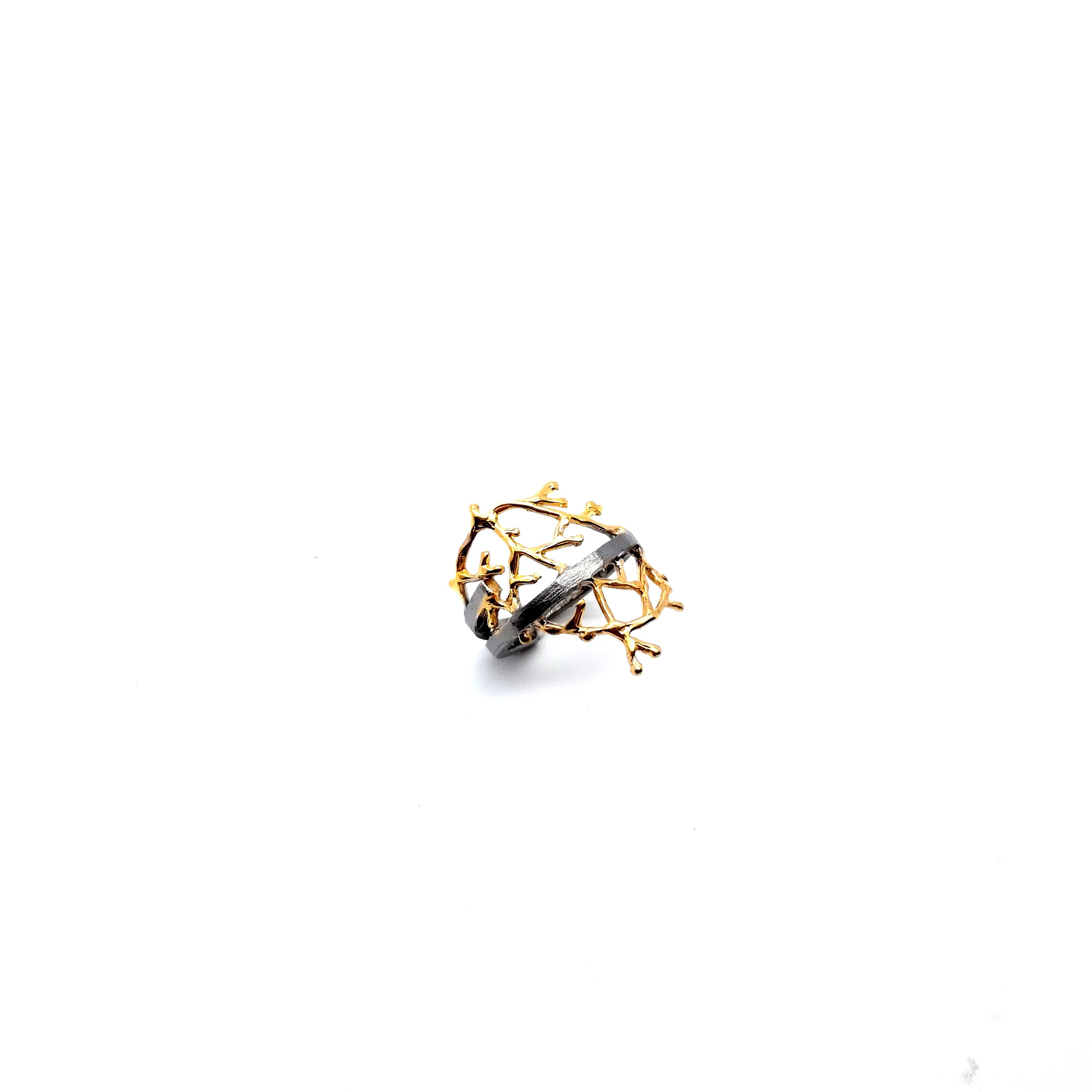 Silver ring 925 black rhodium and gold plated 