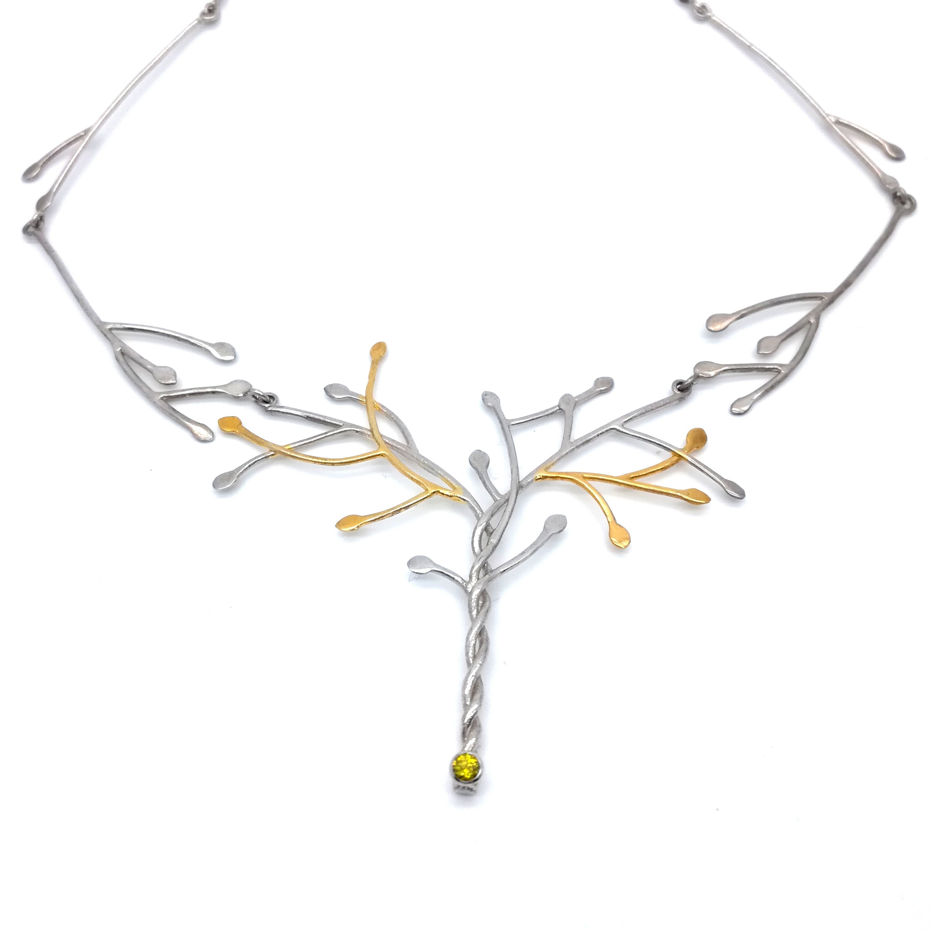 Silver necklace 925 rhodium and gold plated with synthetic stones