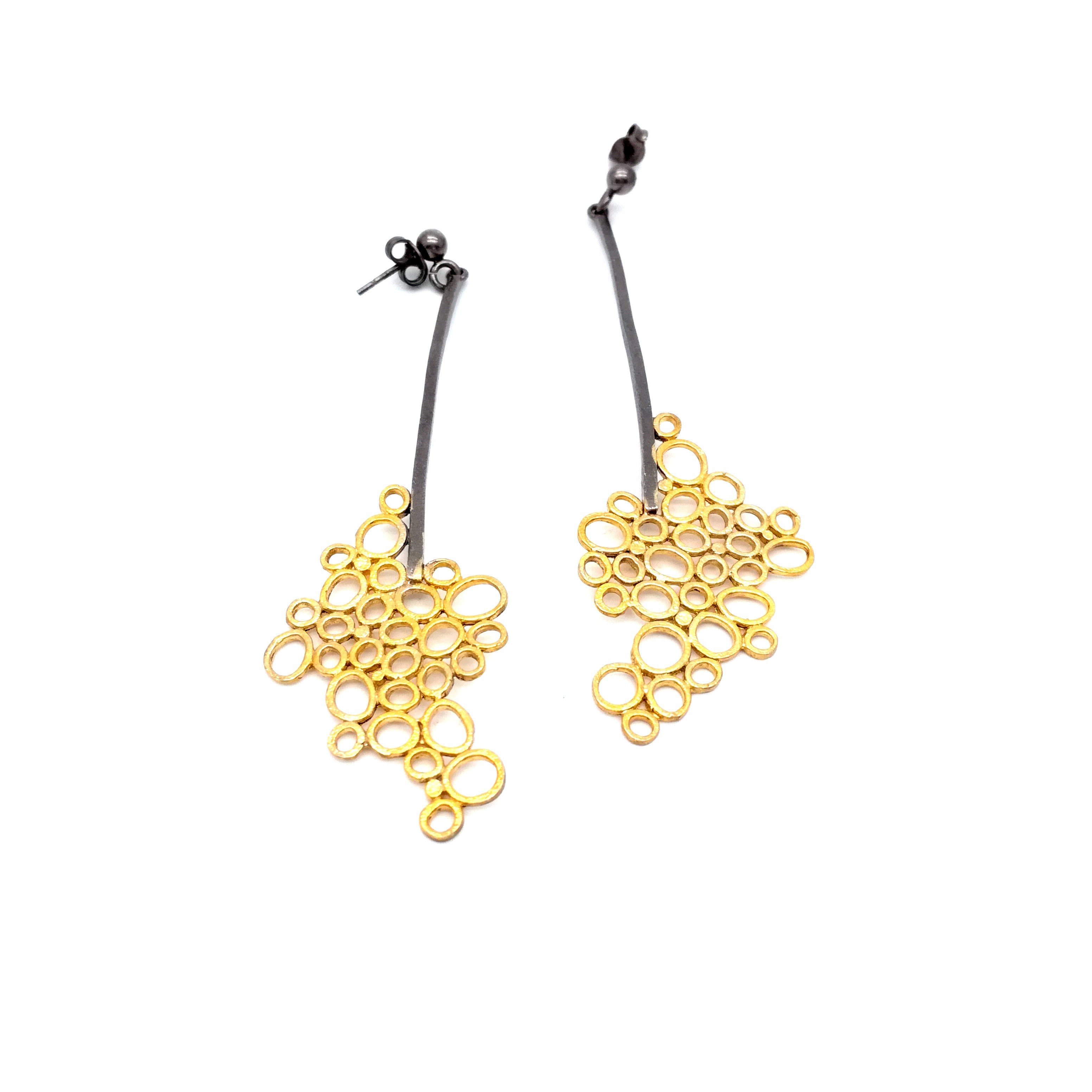 Silver earrings 925 black rhodium and gold plated 