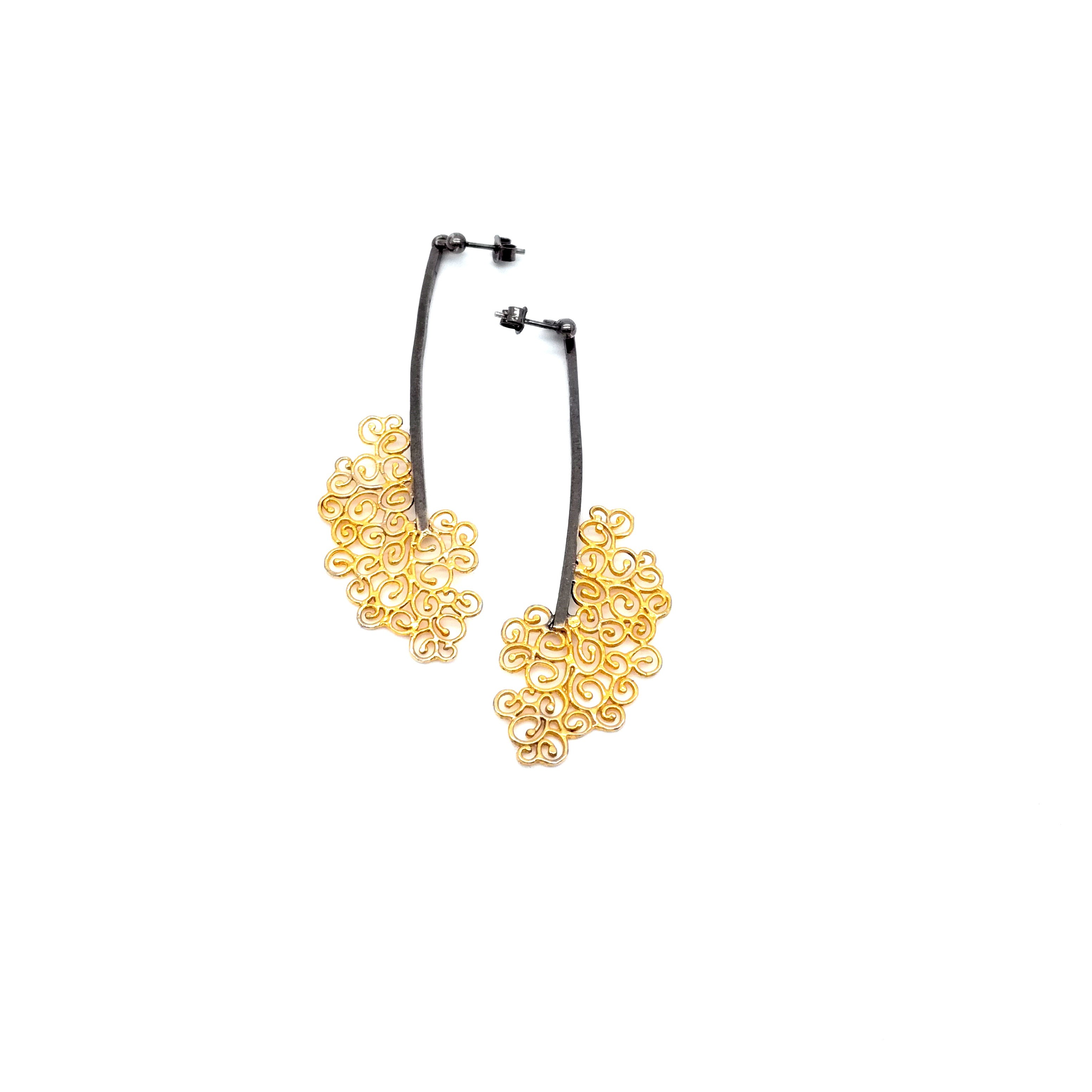 Silver earrings 925 black rhodium and gold plated 