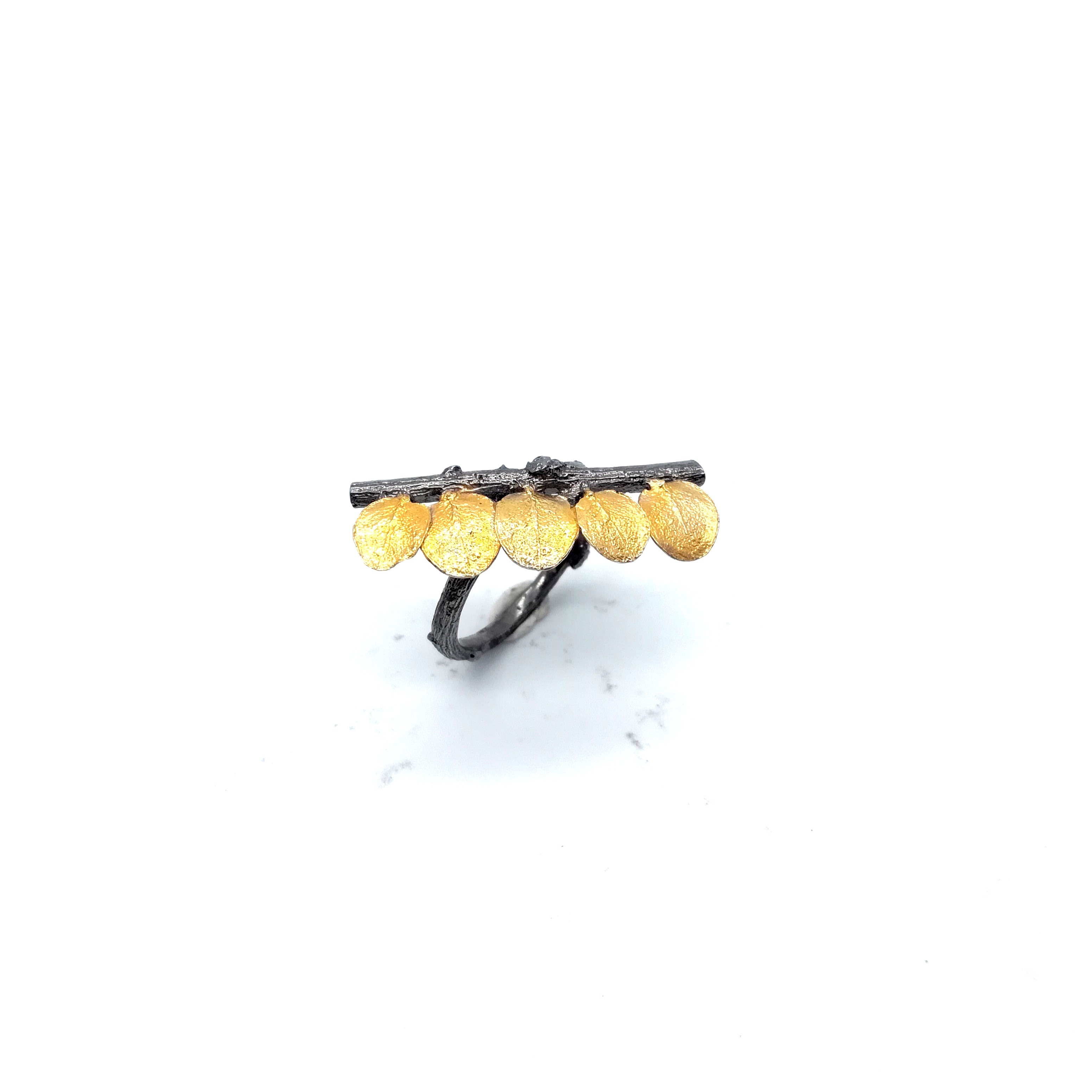 Silver ring 925 black rhodium and gold plated 