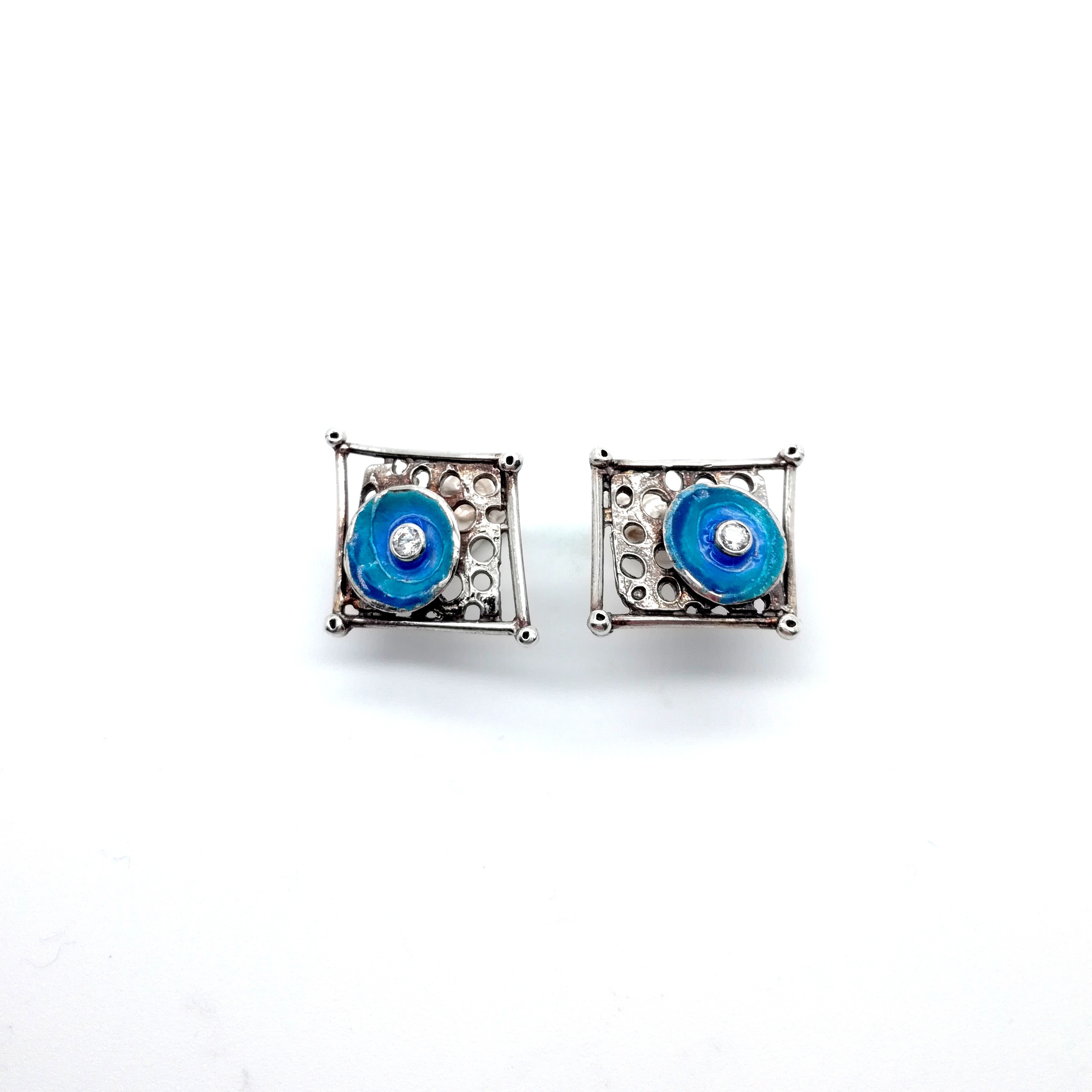 Silver earrings 925 with enamel and synthetic stones