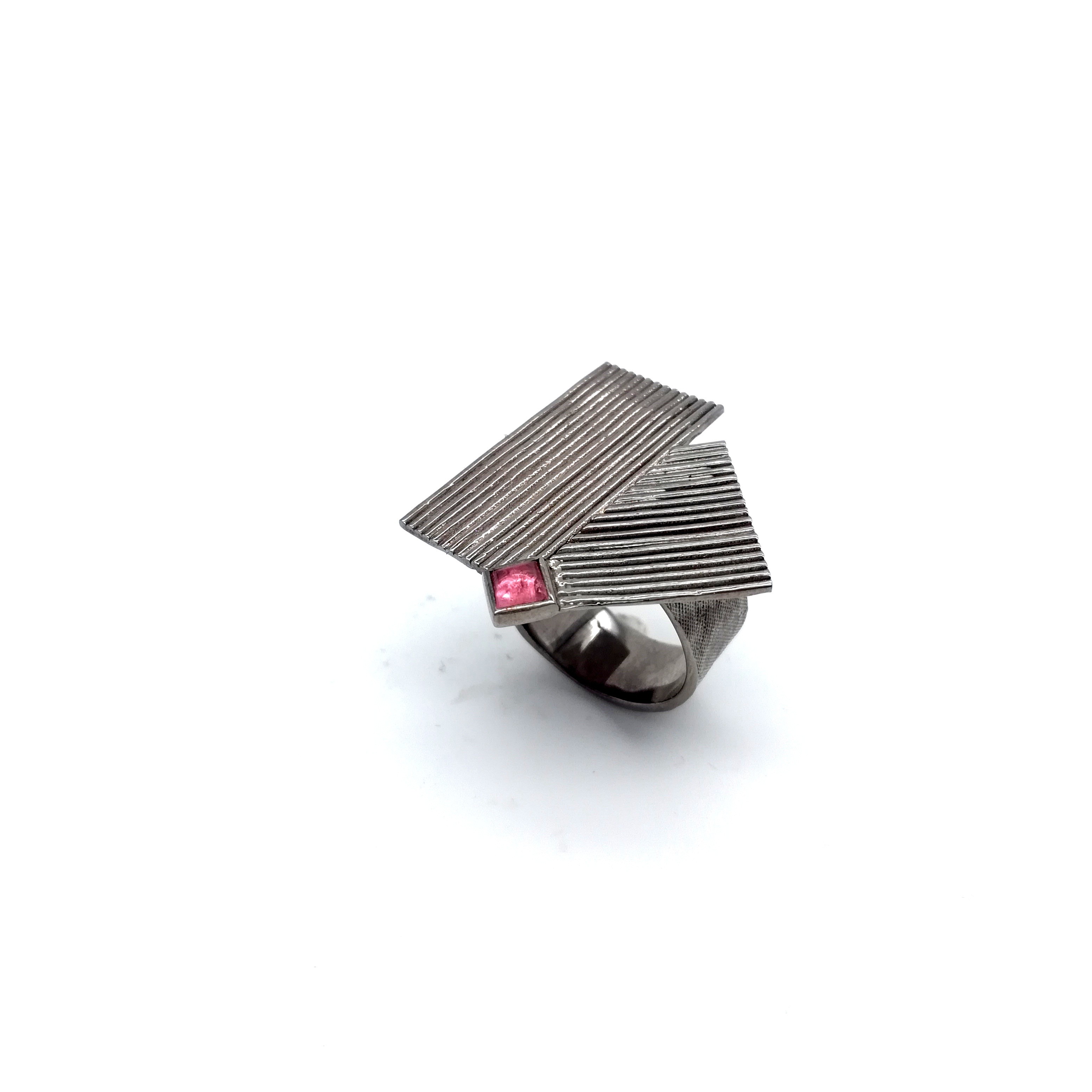 Silver ring 925 black rhodium plated with tourmaline