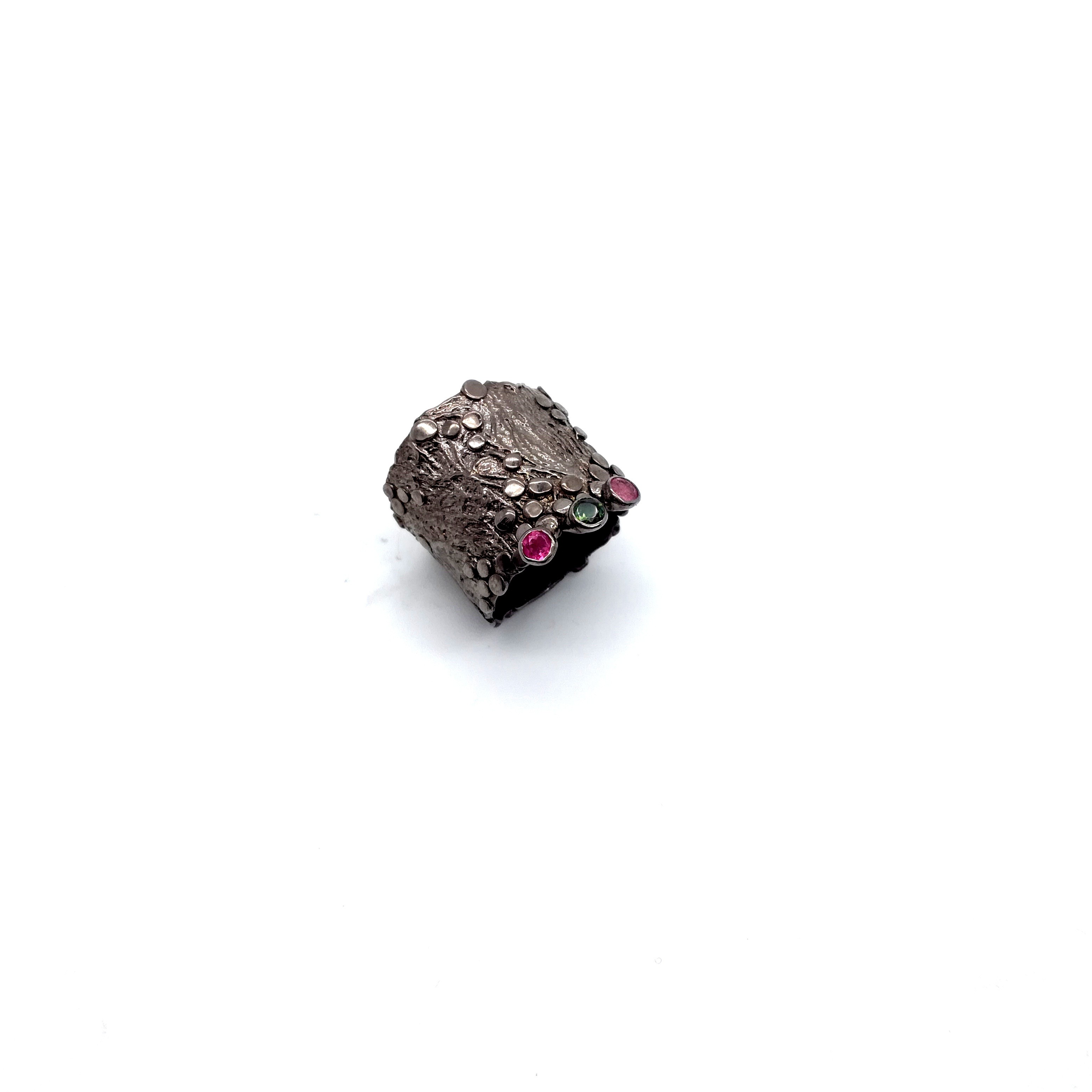 Silver ring 925 black rhodium plated with tourmaline