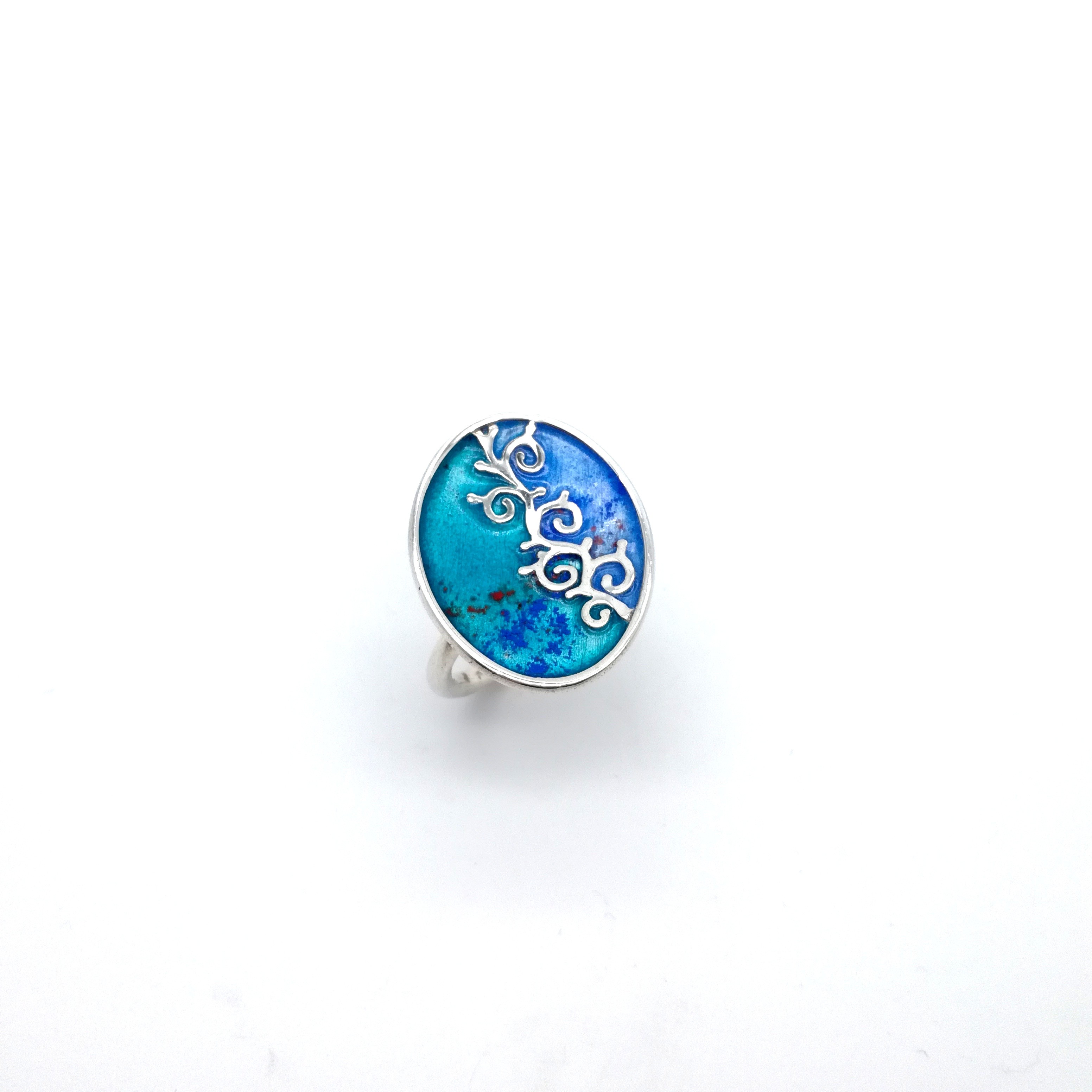 Silver ring 925 enameled with blue colors