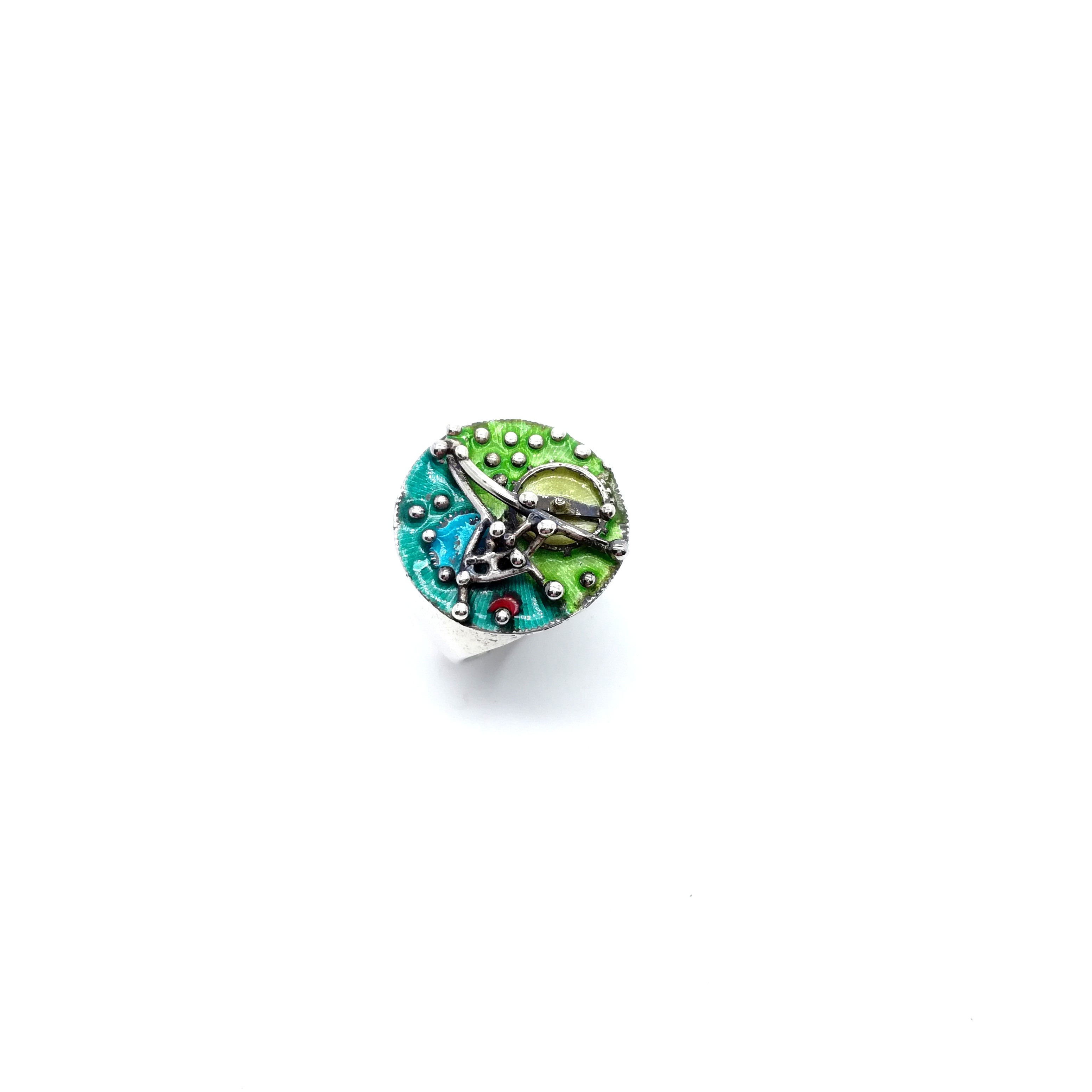 Silver ring 925 enameled with light blue and light green colors